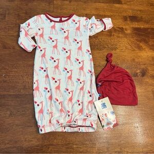 NWT Kickee Pants Adorable Giraffe Kids Pajamas Set Red White size 3-6 months